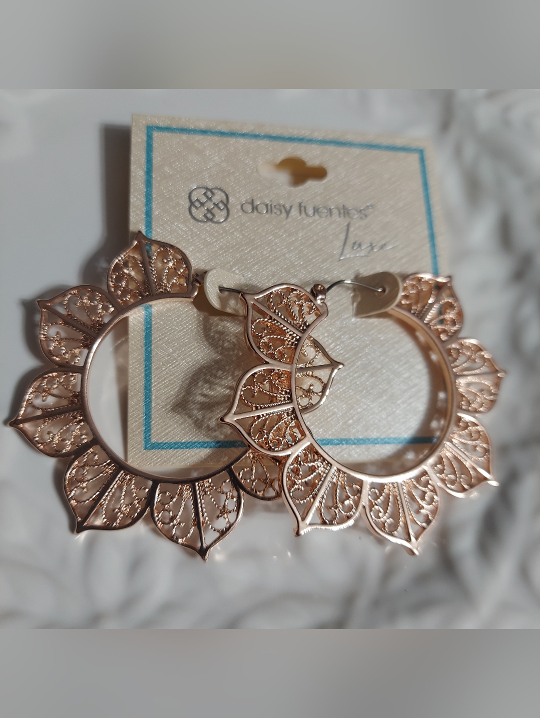 Daisy Fuentes Luxe Textured Rose Gold ToneLotus Design Large Hoop Earrings 29$